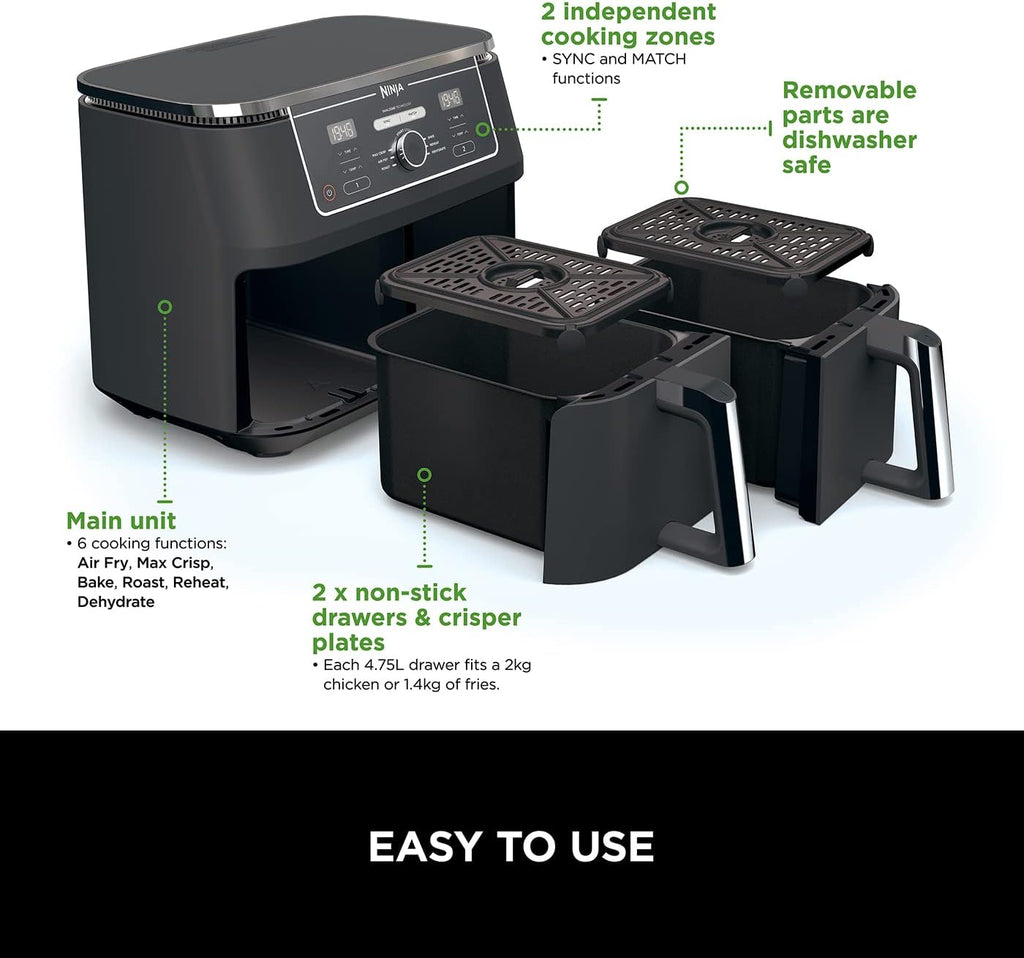 NINJA Foodi MAX Dual Zone 9.5L Air Fryer AF400UK