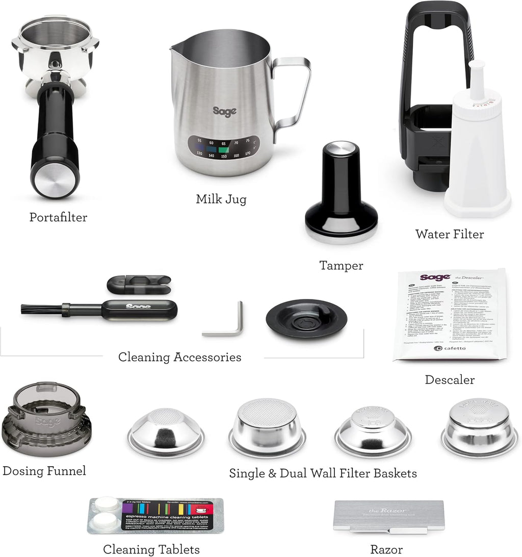 Sage The Barista Express Bean-to-Cup Coffee Machine – Integrated Grinder, Manual Milk Frother, 16 Grind Settings, 15-Bar Pump